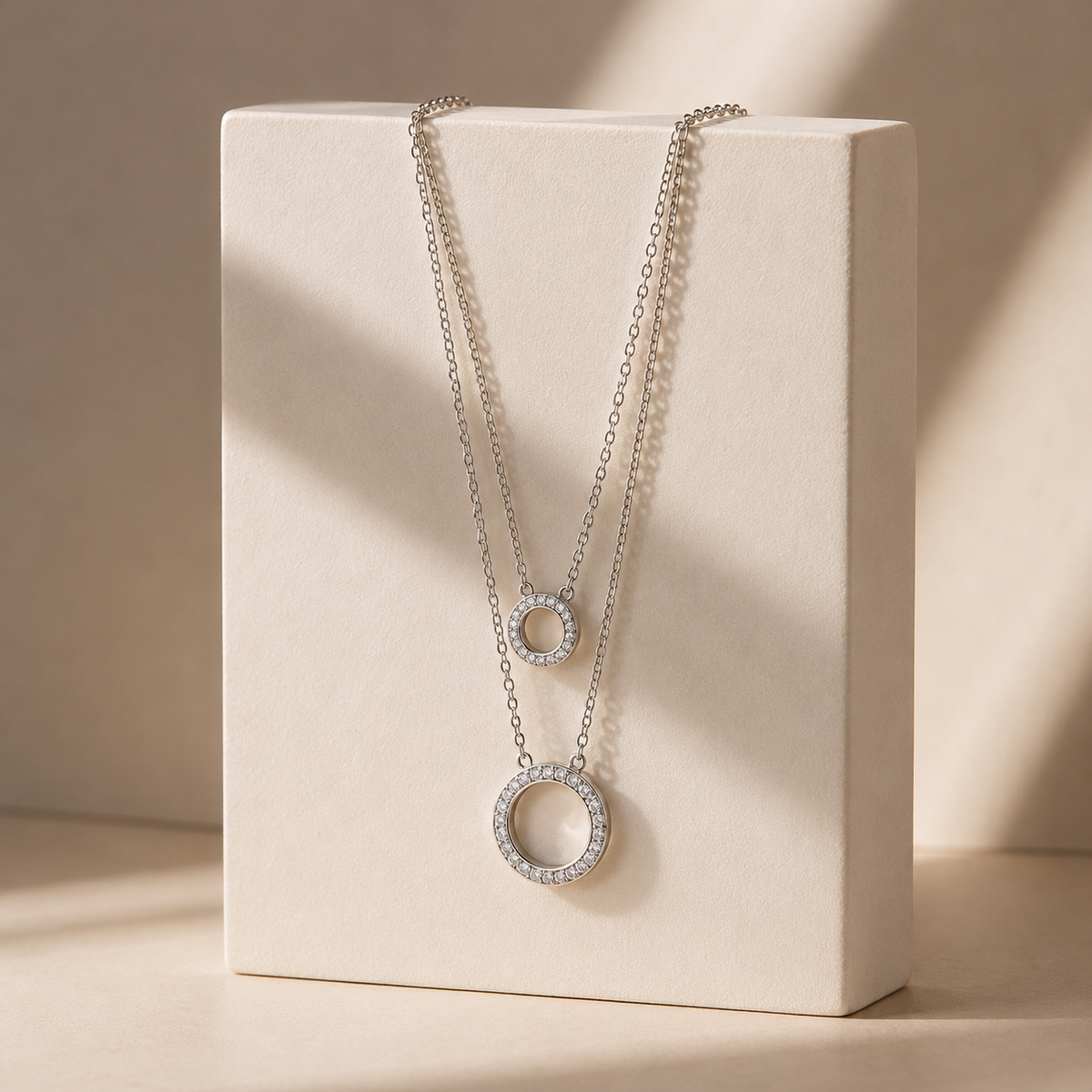 Double Halo Pendant Necklace by The 925 Club