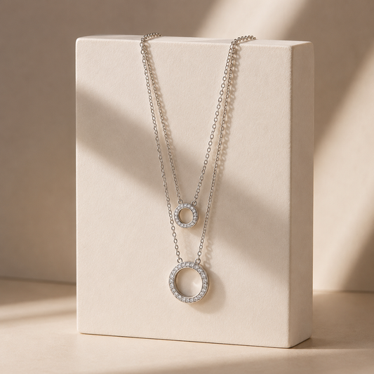 Double Halo Pendant Necklace by The 925 Club