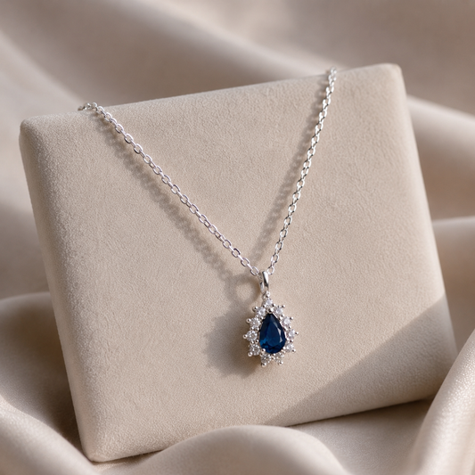 Sapphire Teardrop Halo by The 925 Club