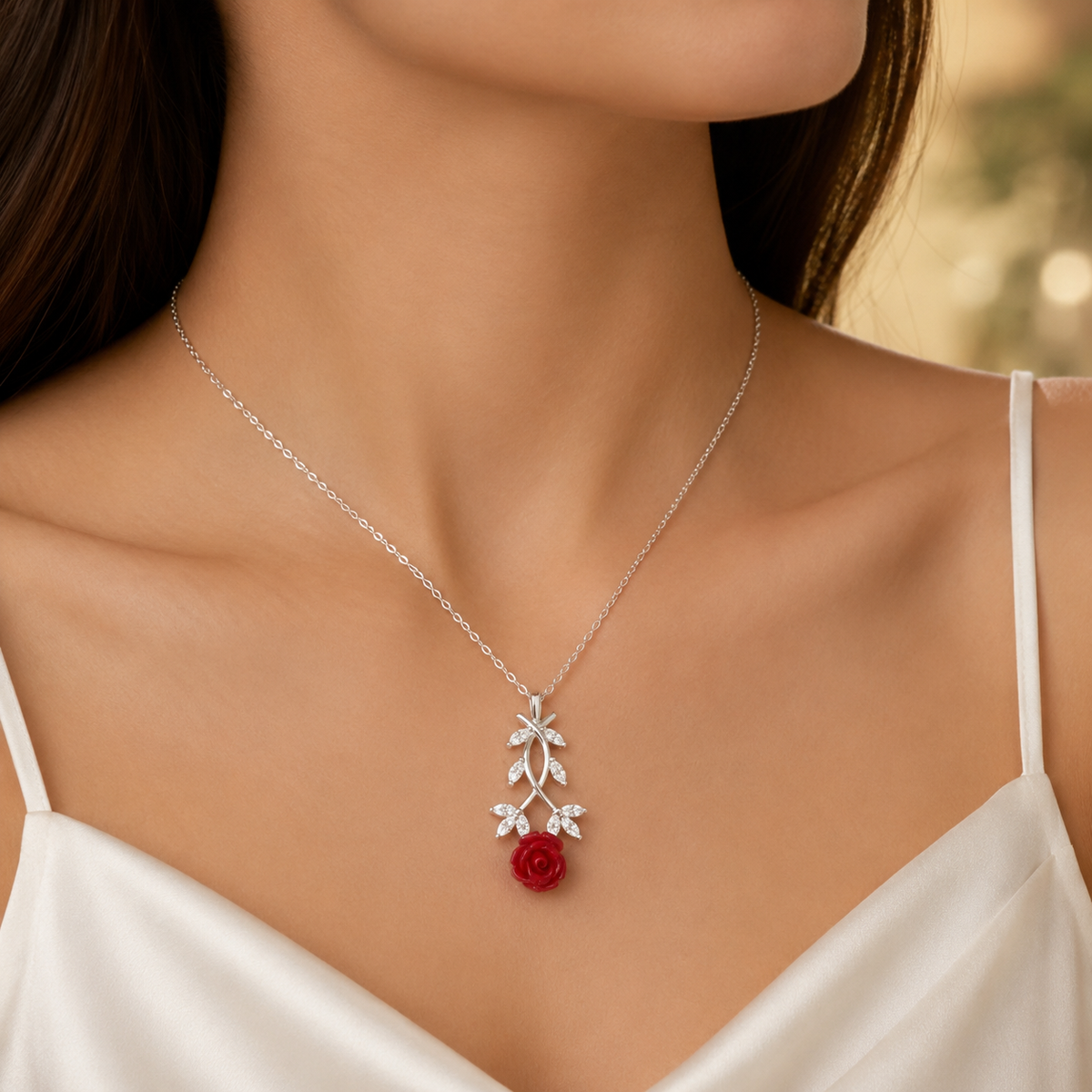 Crimson Rose Vine Pendant by The 925 Club