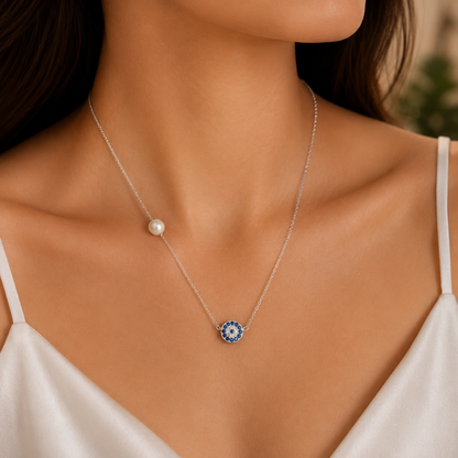 Evil Eye Pearl Pendant by The 925 Club