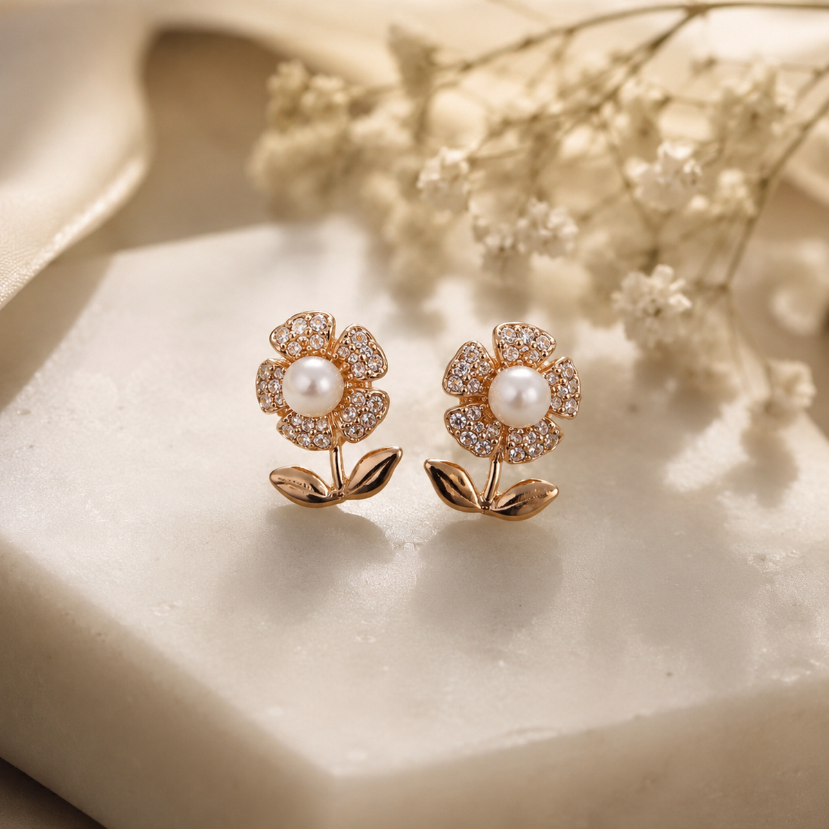 Floral Pearl Studs by The 925 Club