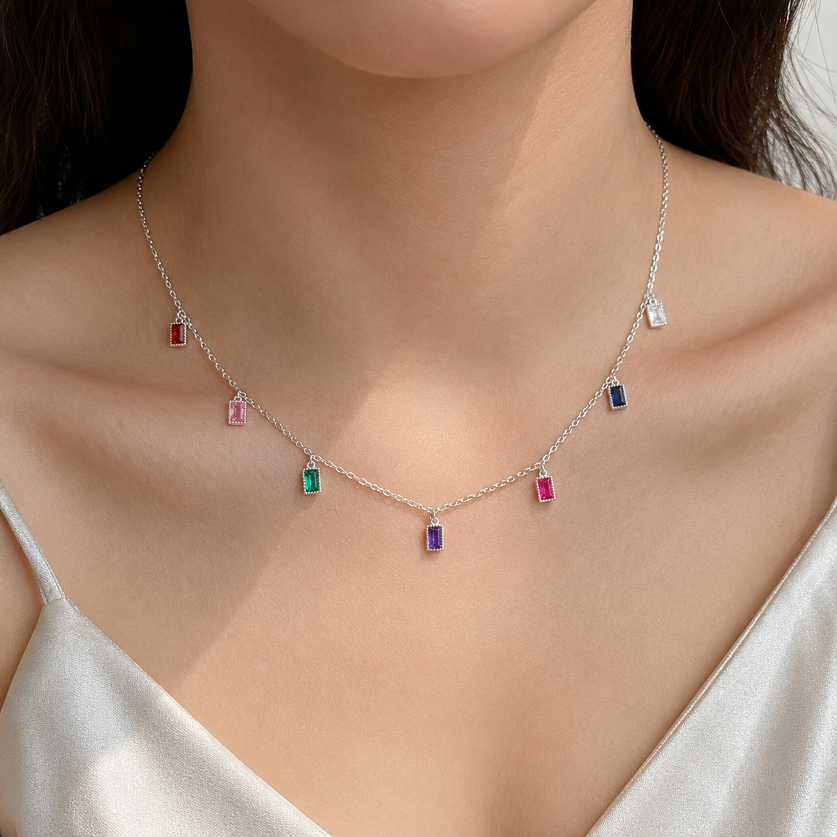 Rainbow Baguette Necklace by The 925 Club
