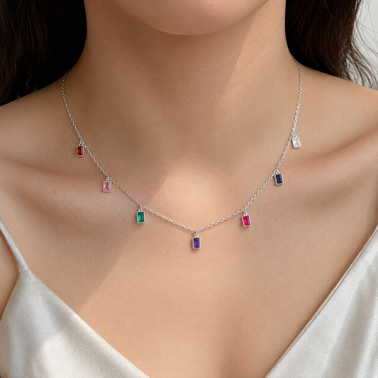 Rainbow Baguette Necklace by The 925 Club
