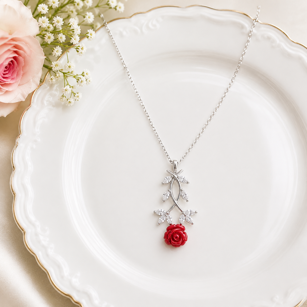 Crimson Rose Vine Pendant by The 925 Club - image 3